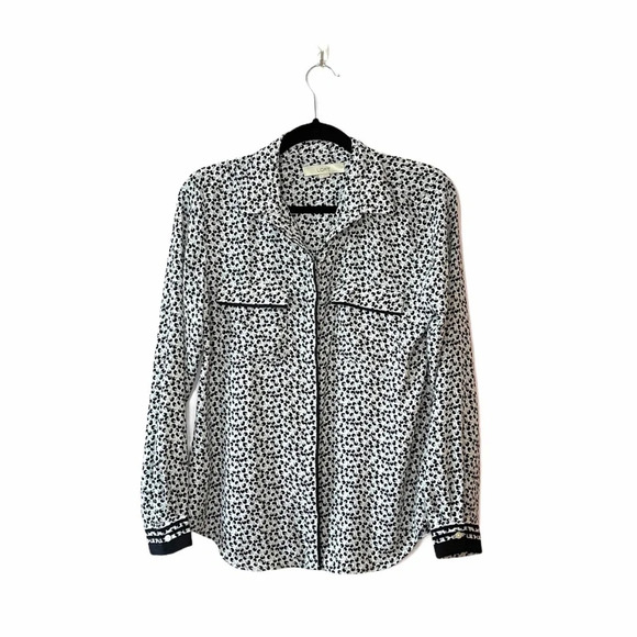 LOFT White & Black Ditsy Floral Print Button Down Blouse Small Women’s - Picture 11 of 11